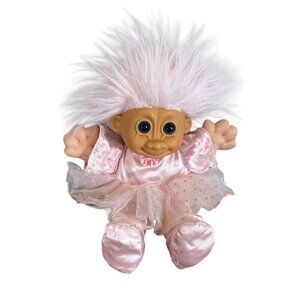 Vintage 90s Russ Berrie Ballerina Troll Doll 12" Twinkless Pink Hair Tutu